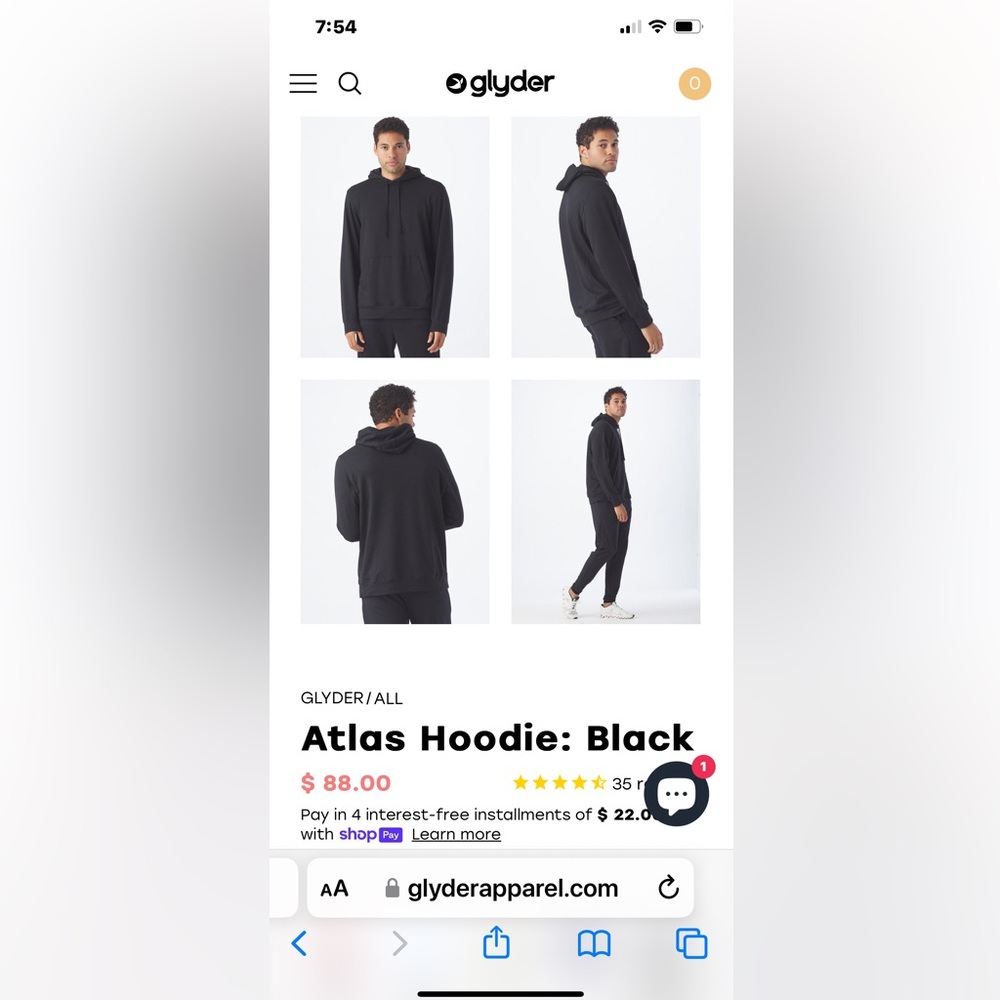 Glyder Atlas Hoodie Mens Large Blackl